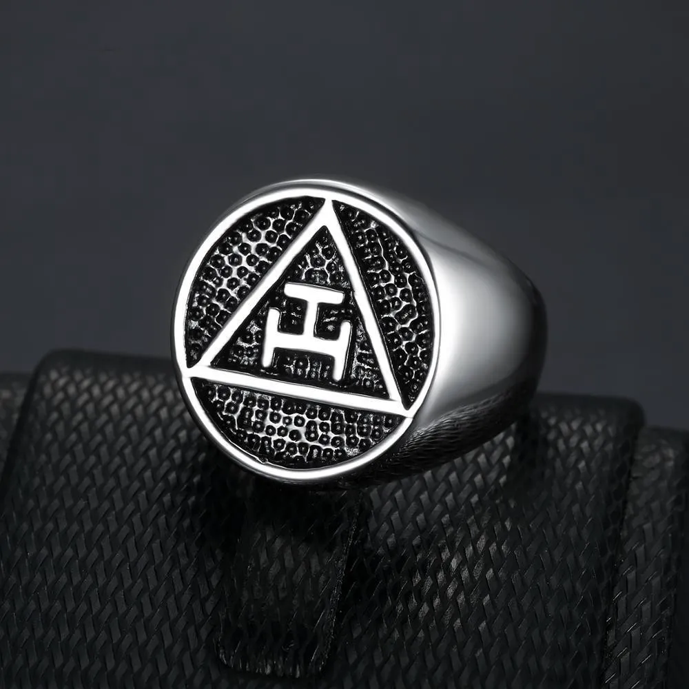 Antique Style Polished Surface 316 Stainless Steel Royal Arch Masonic Rings