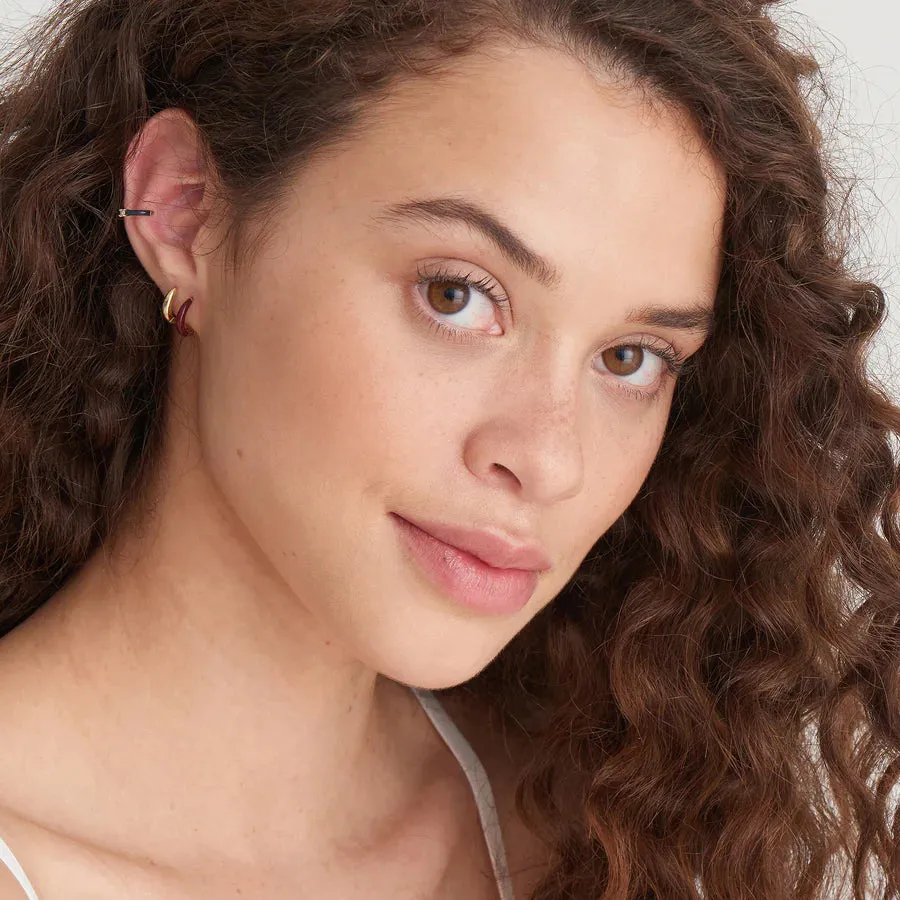 Berry Enamel Gold Sleek Huggie Hoop Reversible Earrings