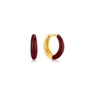 Berry Enamel Gold Sleek Huggie Hoop Reversible Earrings