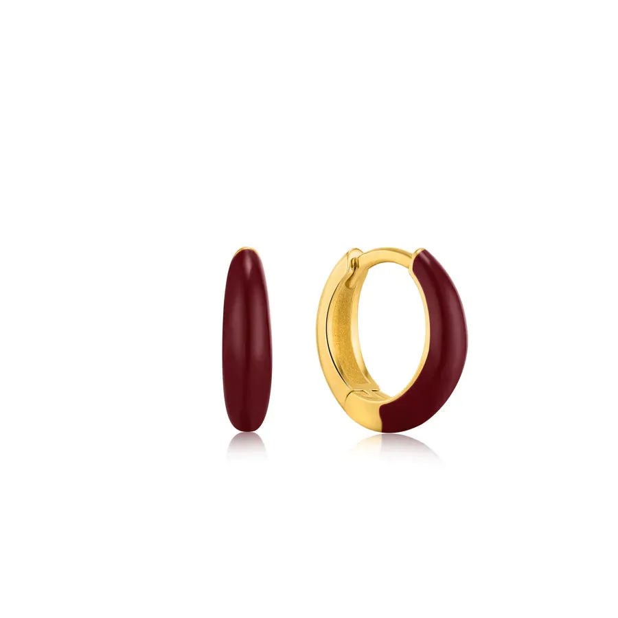 Berry Enamel Gold Sleek Huggie Hoop Reversible Earrings
