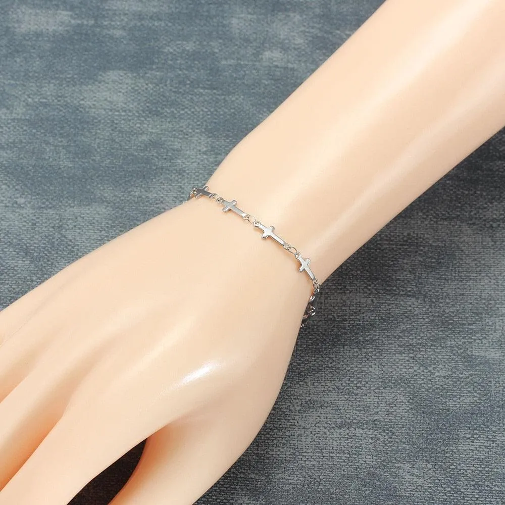 Best Seller - Stainless Steel Cross Chain Bracelets - Charming Gold Silver Colour Religious Fashion Jewellery