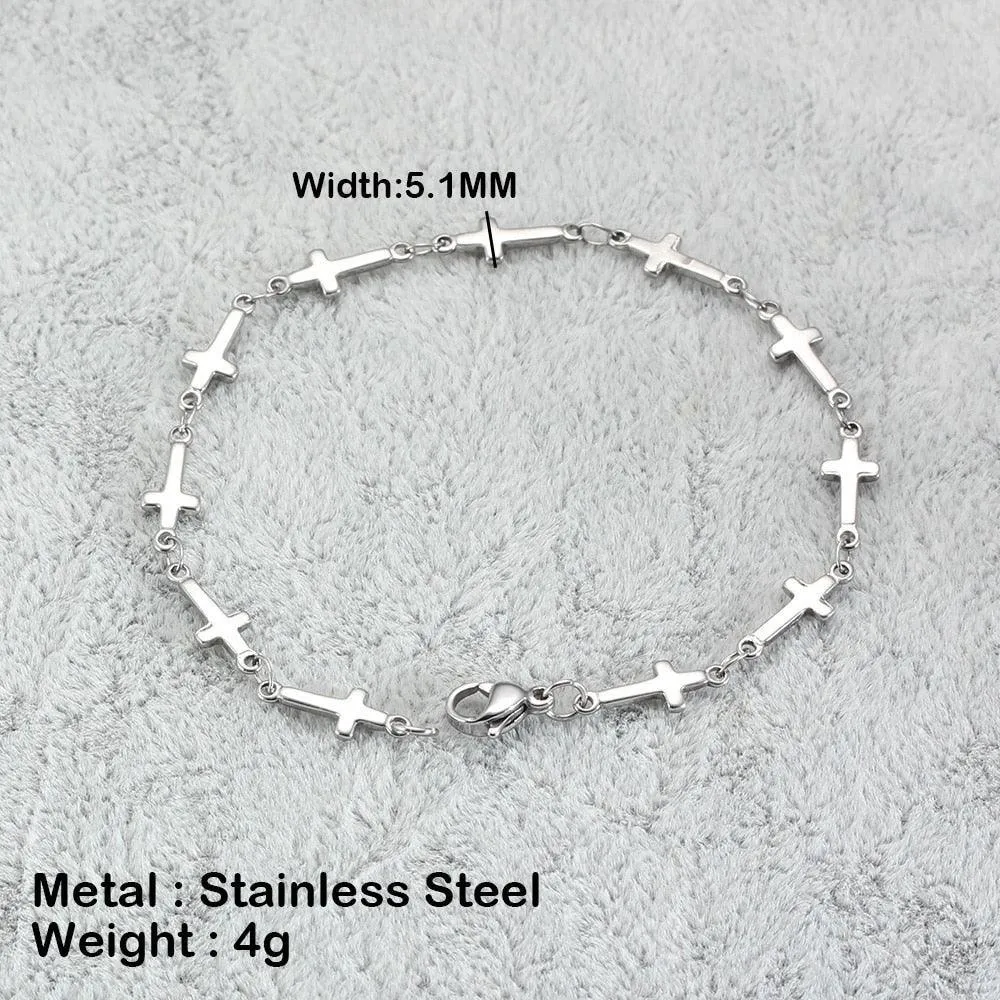 Best Seller - Stainless Steel Cross Chain Bracelets - Charming Gold Silver Colour Religious Fashion Jewellery