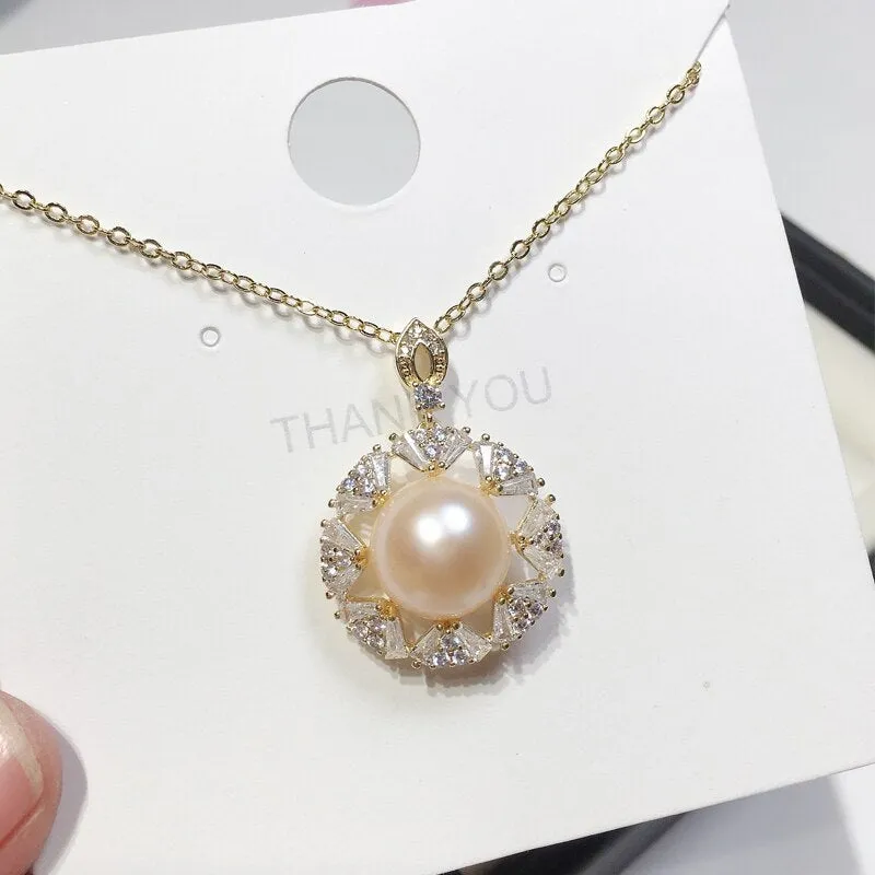 Big Round Pendant Pink Freshwater Pearl Necklace