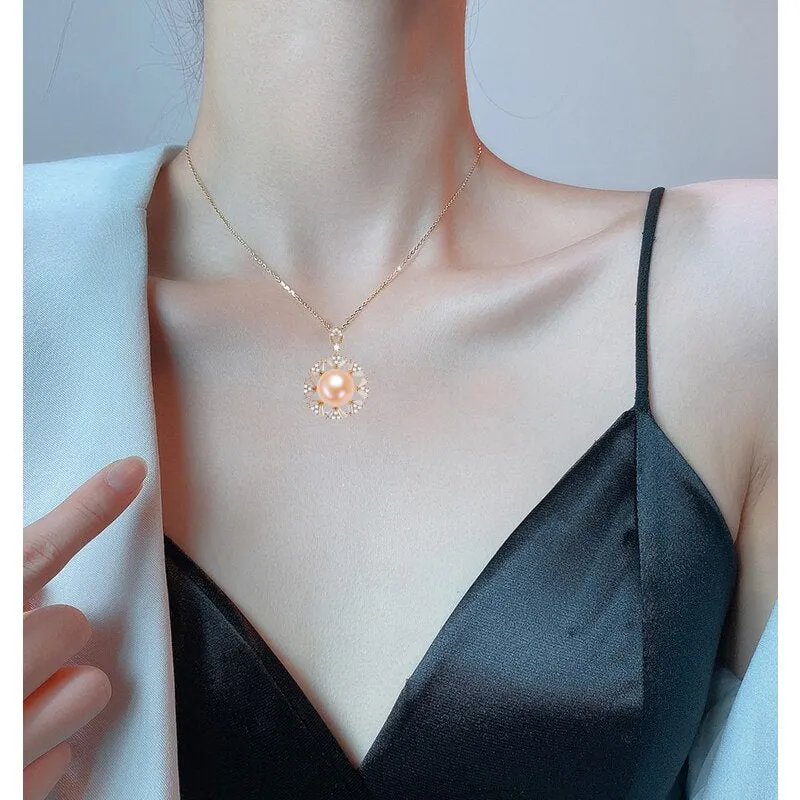 Big Round Pendant Pink Freshwater Pearl Necklace