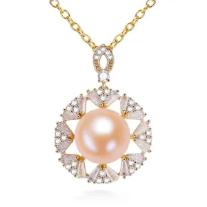 Big Round Pendant Pink Freshwater Pearl Necklace