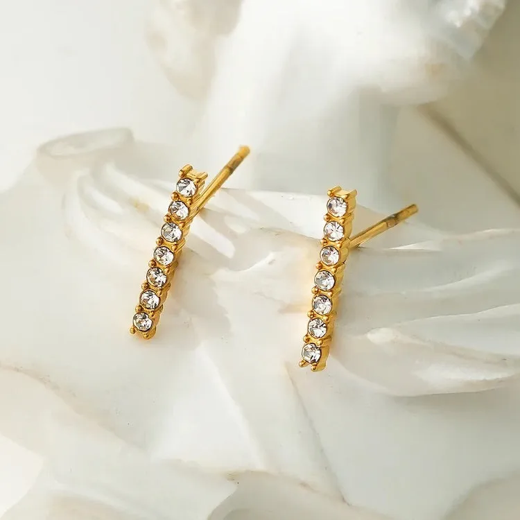 BIHAR: Minimalist Pavé Zirconia Embedded Bar Stud Earrings