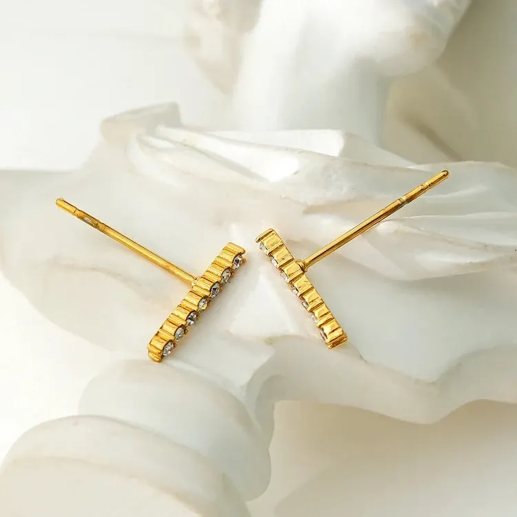 BIHAR: Minimalist Pavé Zirconia Embedded Bar Stud Earrings