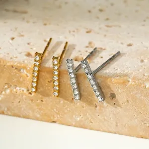 BIHAR: Minimalist Pavé Zirconia Embedded Bar Stud Earrings