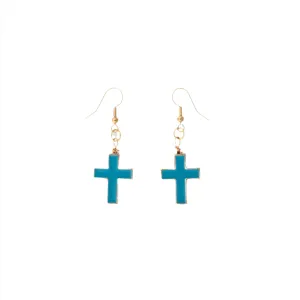 Blue Enamel Cross Earrings