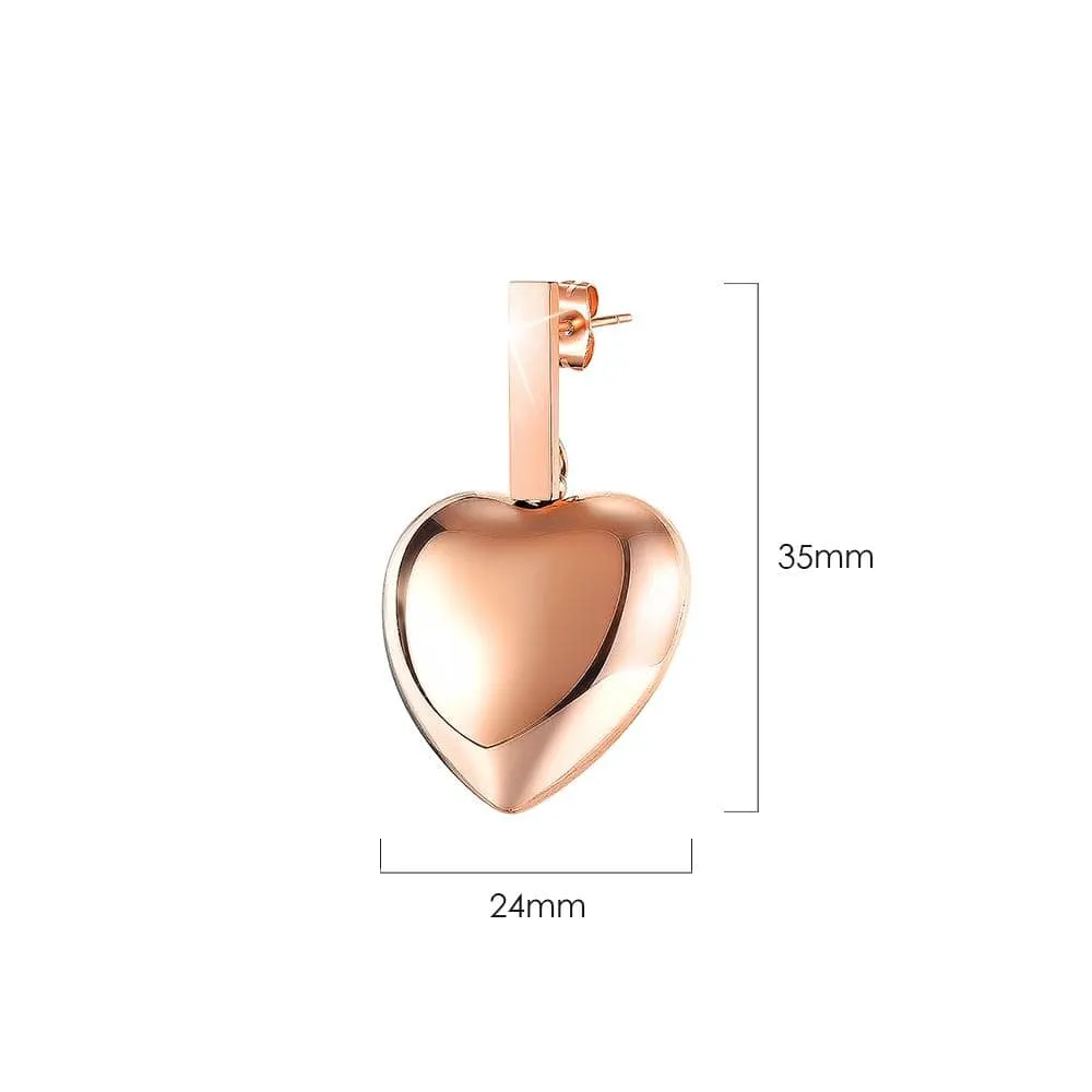 Boxed Lovely Heart Charm Dual Link Bracelet and Stud Earrings Set in Rose Gold