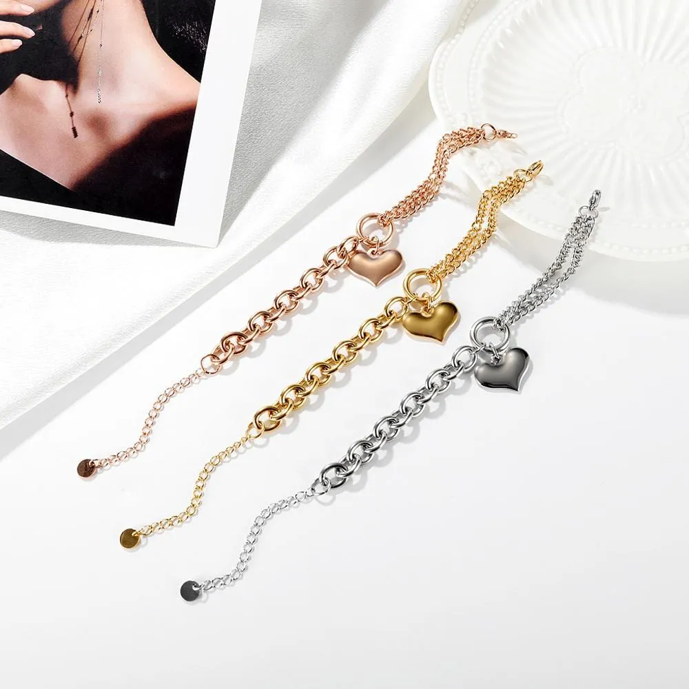 Boxed Lovely Heart Charm Dual Link Bracelet and Stud Earrings Set in Rose Gold