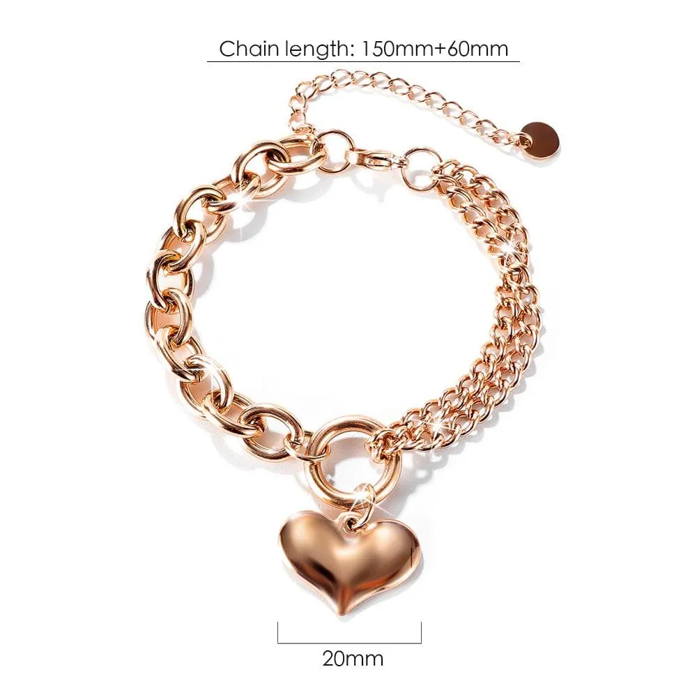 Boxed Lovely Heart Charm Dual Link Bracelet and Stud Earrings Set in Rose Gold