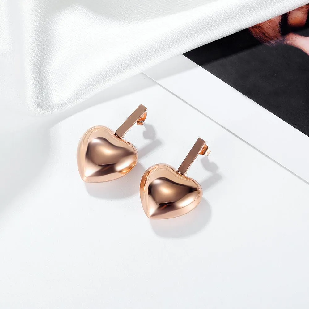 Boxed Lovely Heart Charm Dual Link Bracelet and Stud Earrings Set in Rose Gold