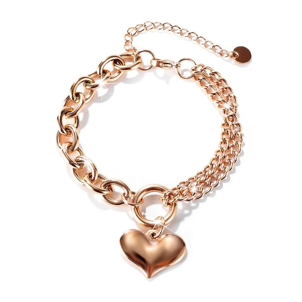 Boxed Lovely Heart Charm Dual Link Bracelet and Stud Earrings Set in Rose Gold