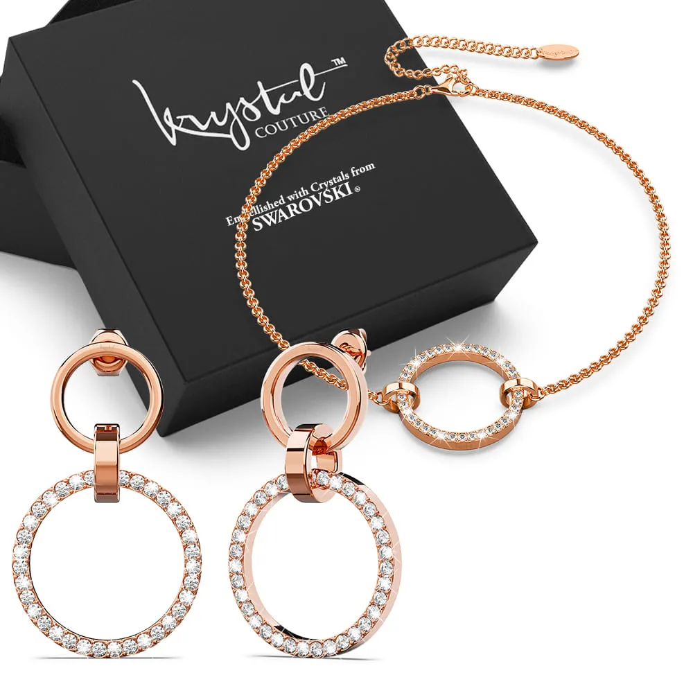Boxed Orbit of Elegance Earrings & Beauty Bracelet Set with SWAROVSKI® Crystal in Rose Gold