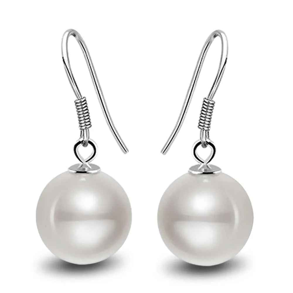Boxed Solid 925 Sterling Silver Imitation White Pearl Necklace and Earrings Set
