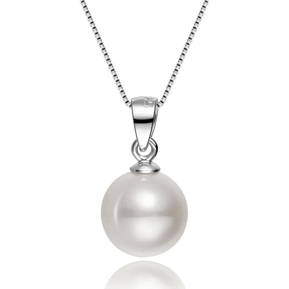 Boxed Solid 925 Sterling Silver Imitation White Pearl Necklace and Earrings Set
