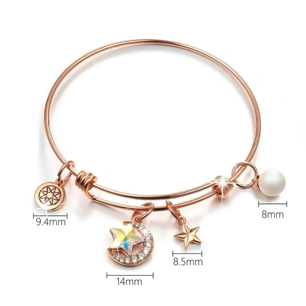 Boxed Star Moon Adjustable Bangle & Purity Pearl Stud Earrings Embellished With SWAROVSKI® Crystals Set
