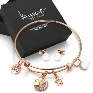 Boxed Star Moon Adjustable Bangle & Purity Pearl Stud Earrings Embellished With SWAROVSKI® Crystals Set