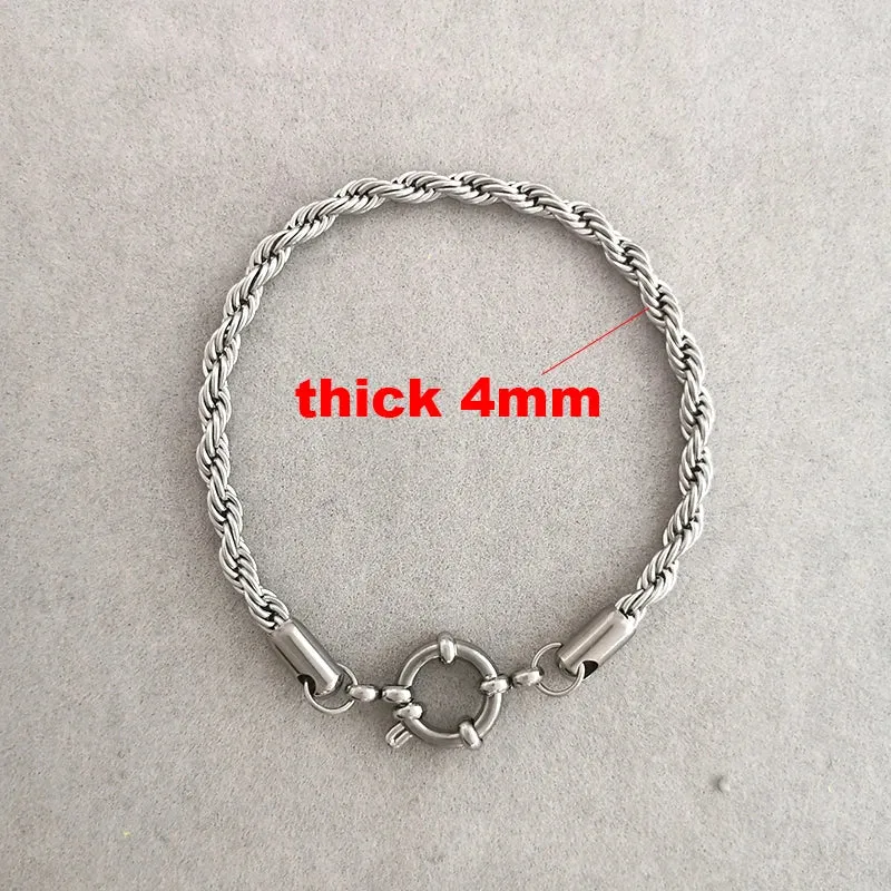 Bracelet Men Stainless Steel Twist Rope Chain Geometric Link Basic
