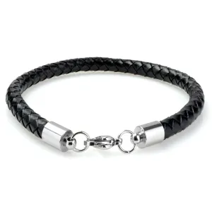 Braided Black Leather Mens Bracelet 6 MM 8.50 Inches with Lobster Stainless Steel Clasp