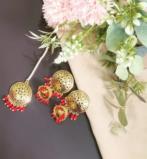 Bridal Alloy Kundan Earrings & Maang Tikka Set – Timeless Indian Jewelry