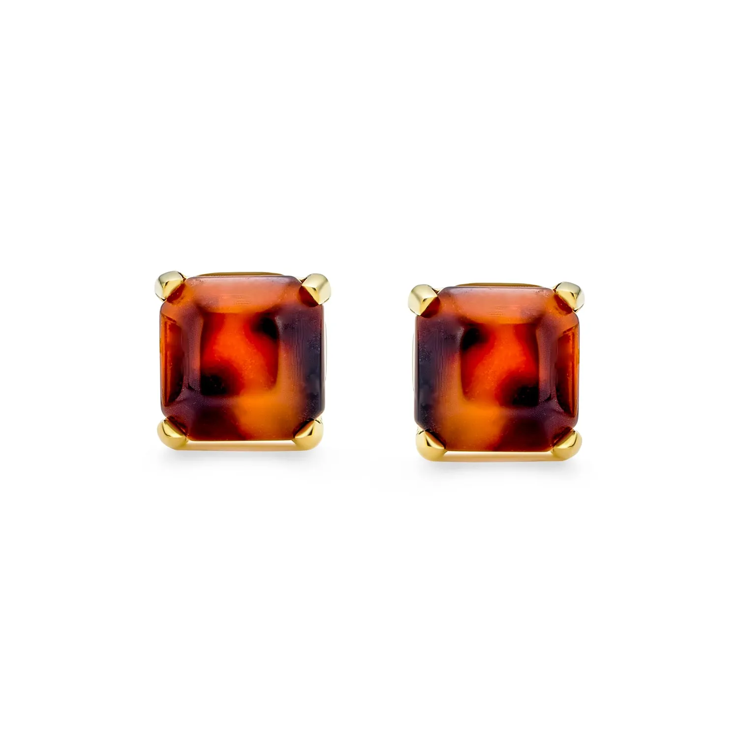 Brown Cushion Square Acrylic Tortoise Shell Stud Earrings 8MM 14K Gold Steel