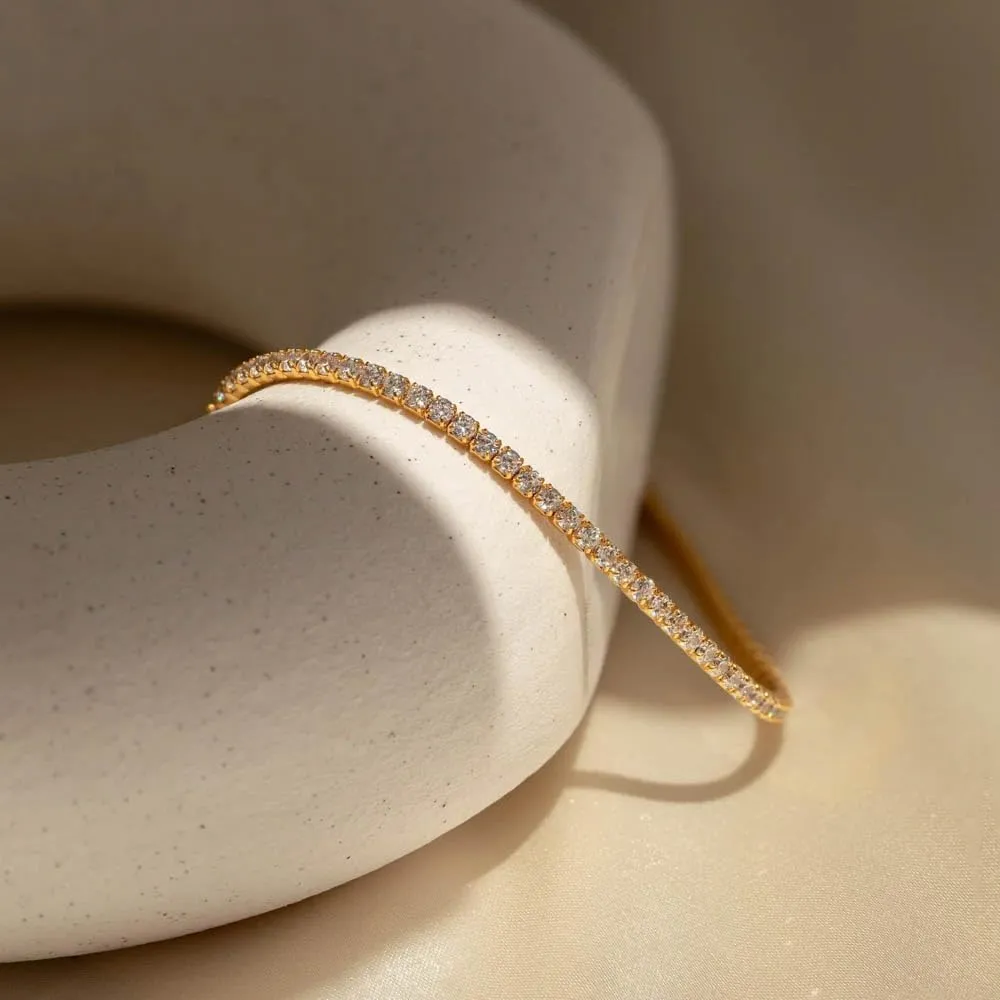 CAITLYNMINIMALIST Dainty Classic CZ Diamond 18K Gold Sterling Silver Adjustable Tennis Bracelet for Women Gift for Her