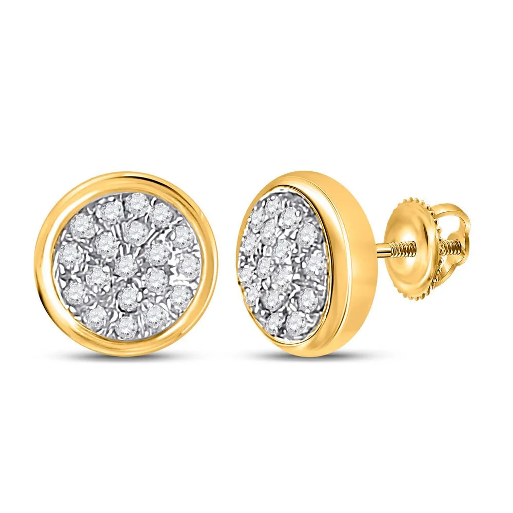 Captivating Cluster of Brilliance: 10kt Yellow Gold Womens Round Diamond Earrings