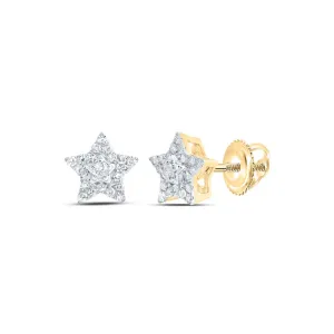 Celestial Brilliance: 10kt Yellow Gold Womens Round Diamond Star Earrings 1/5 Cttw