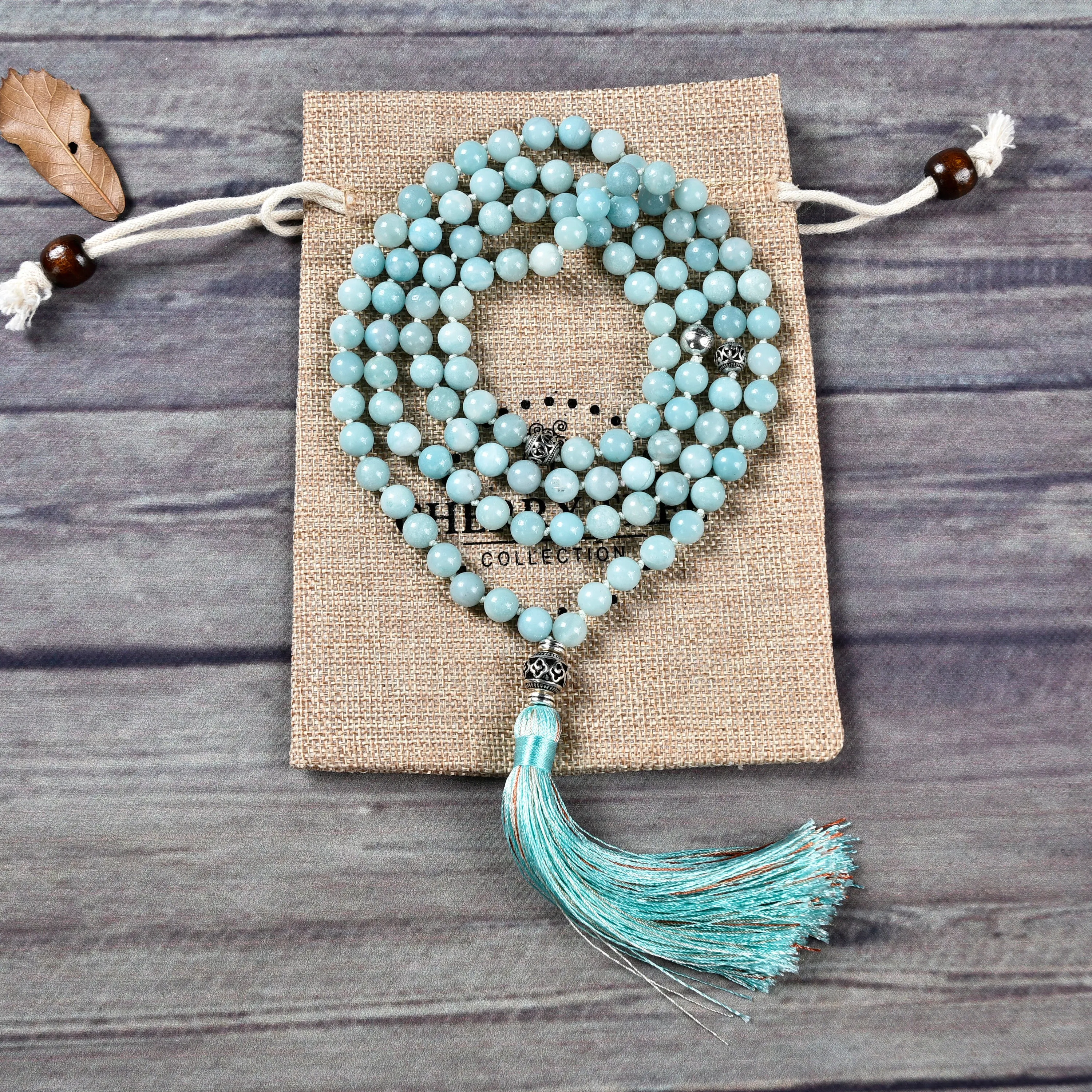 Cherry Tree Collection | Mala Necklace | 108 Hand-Knotted 8mm Round Beads (Amazonite)