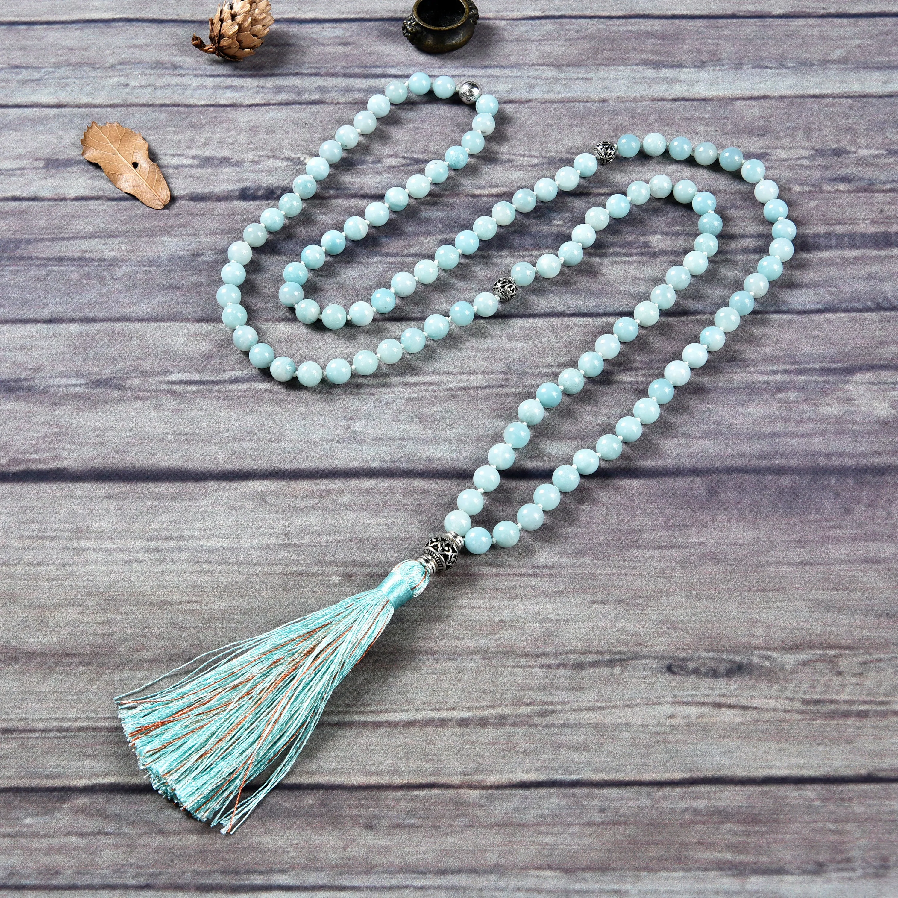 Cherry Tree Collection | Mala Necklace | 108 Hand-Knotted 8mm Round Beads (Amazonite)