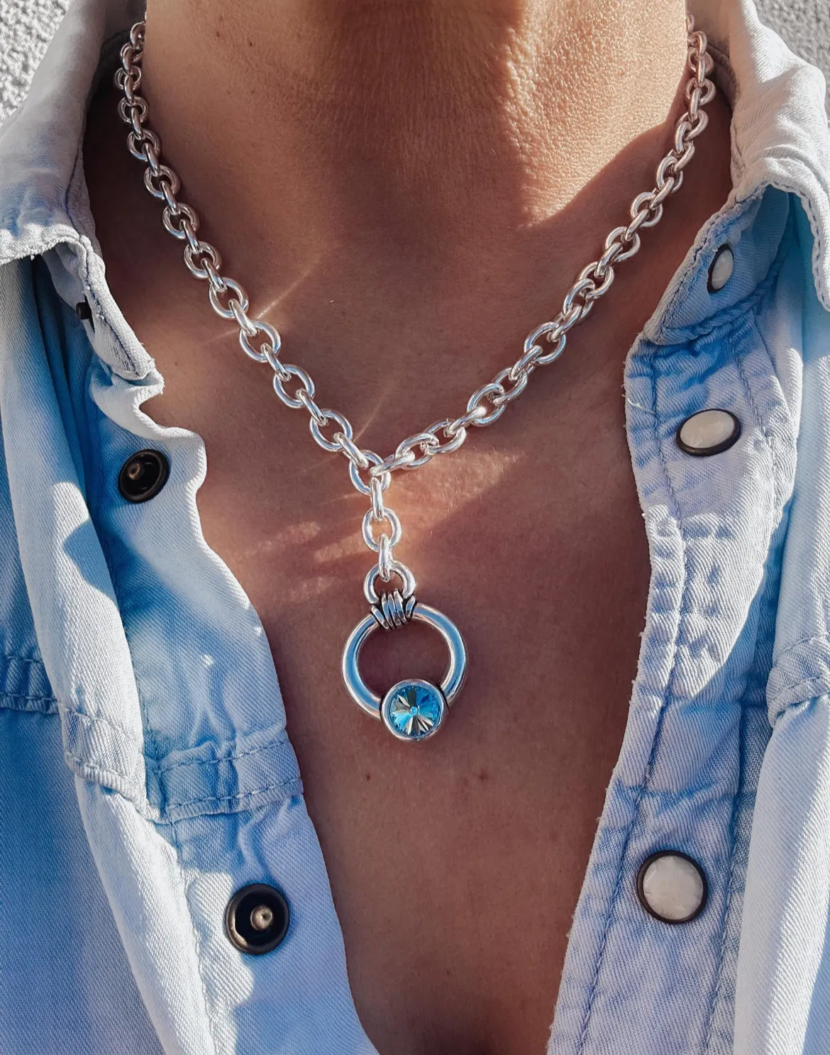 Circle Swarovski Statement Chain Necklace
