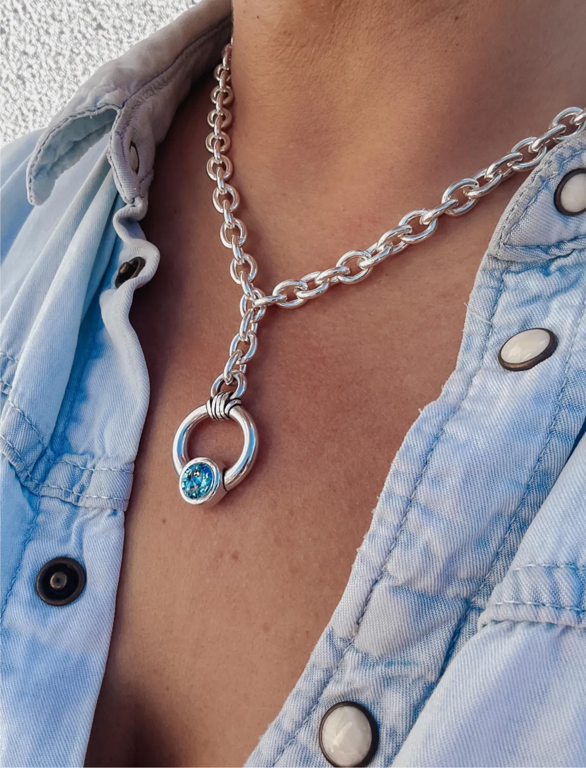 Circle Swarovski Statement Chain Necklace