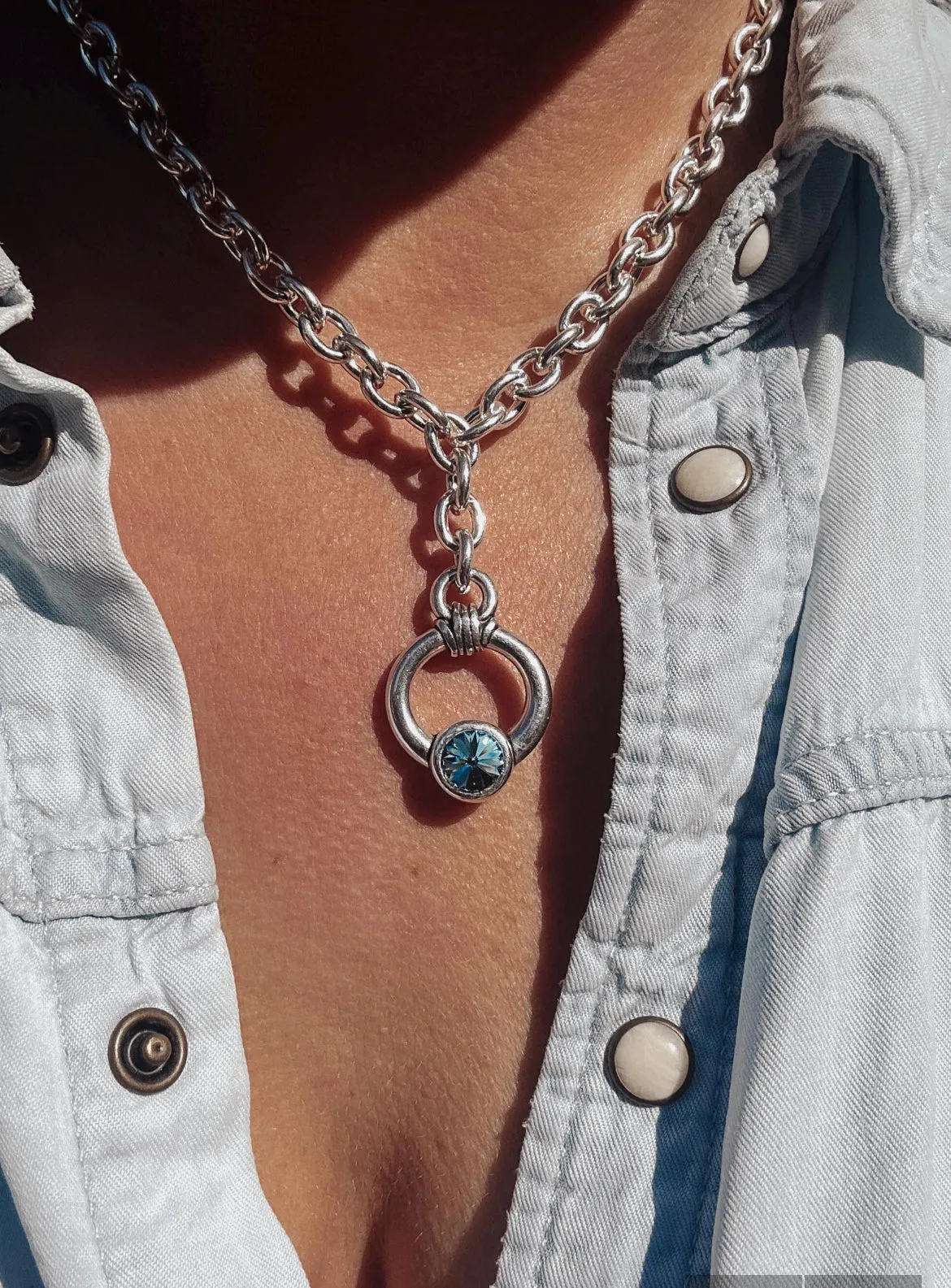 Circle Swarovski Statement Chain Necklace