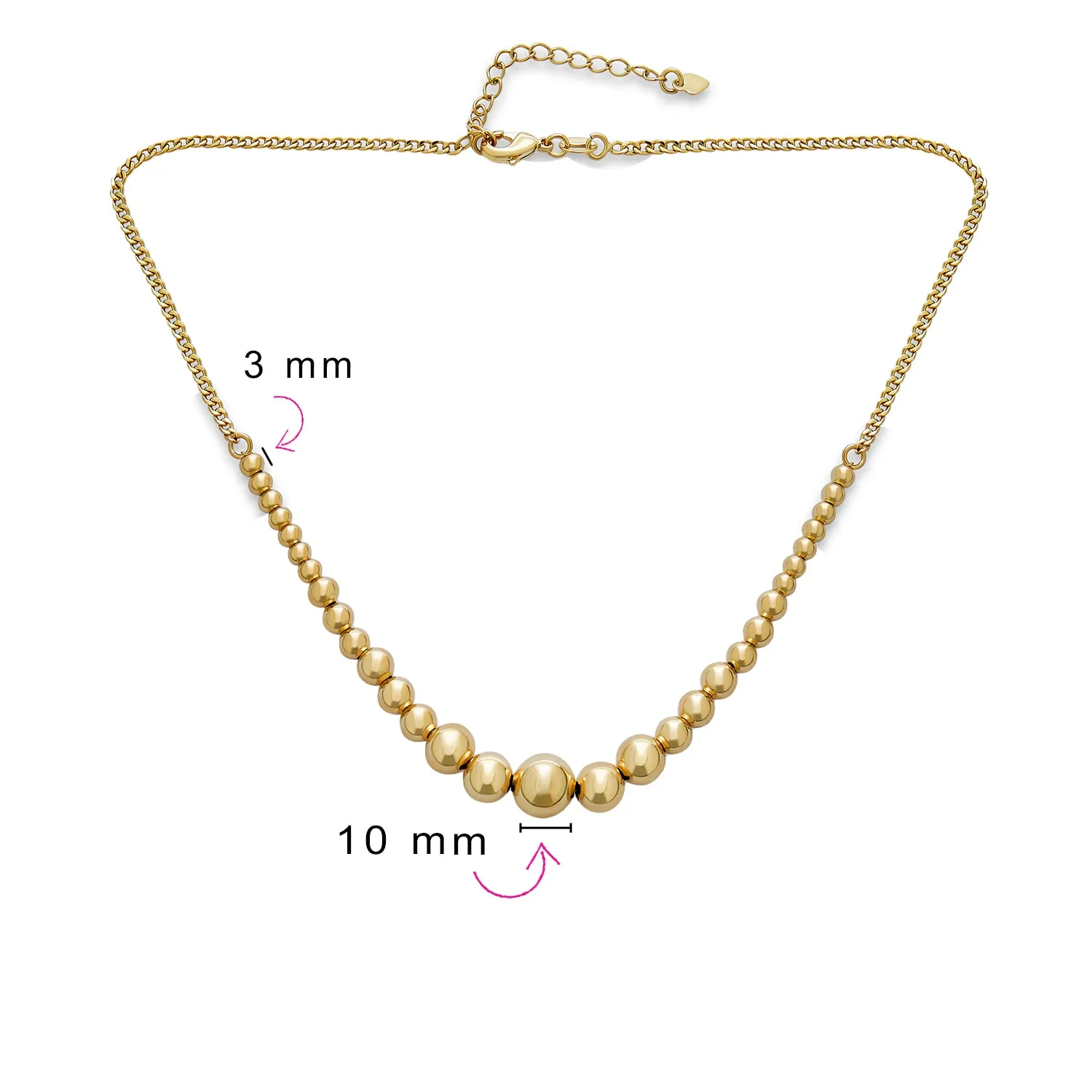 Classic Elegant Round Ball Pendant Necklace Gold Plated Graduated 3-10MM Choker