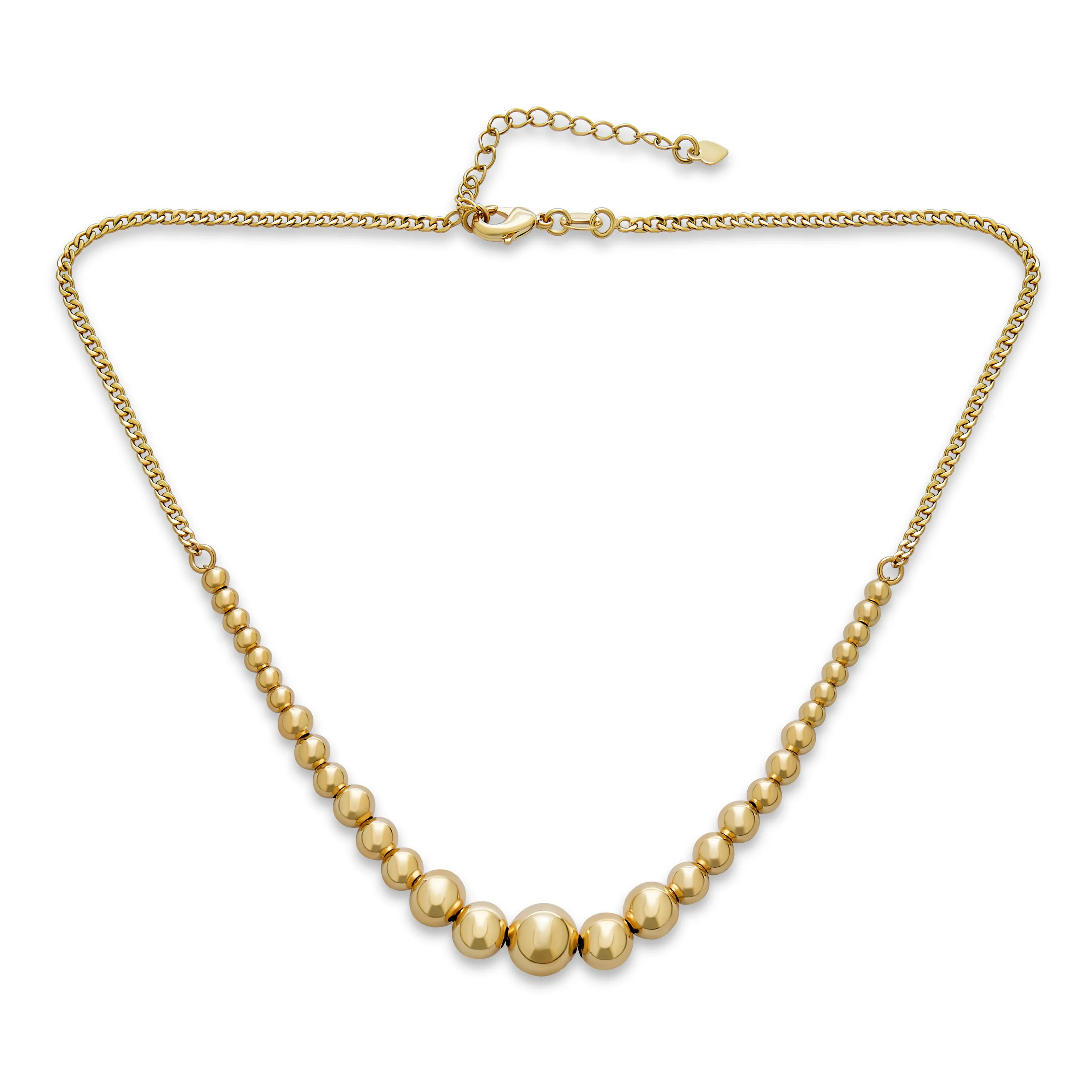 Classic Elegant Round Ball Pendant Necklace Gold Plated Graduated 3-10MM Choker
