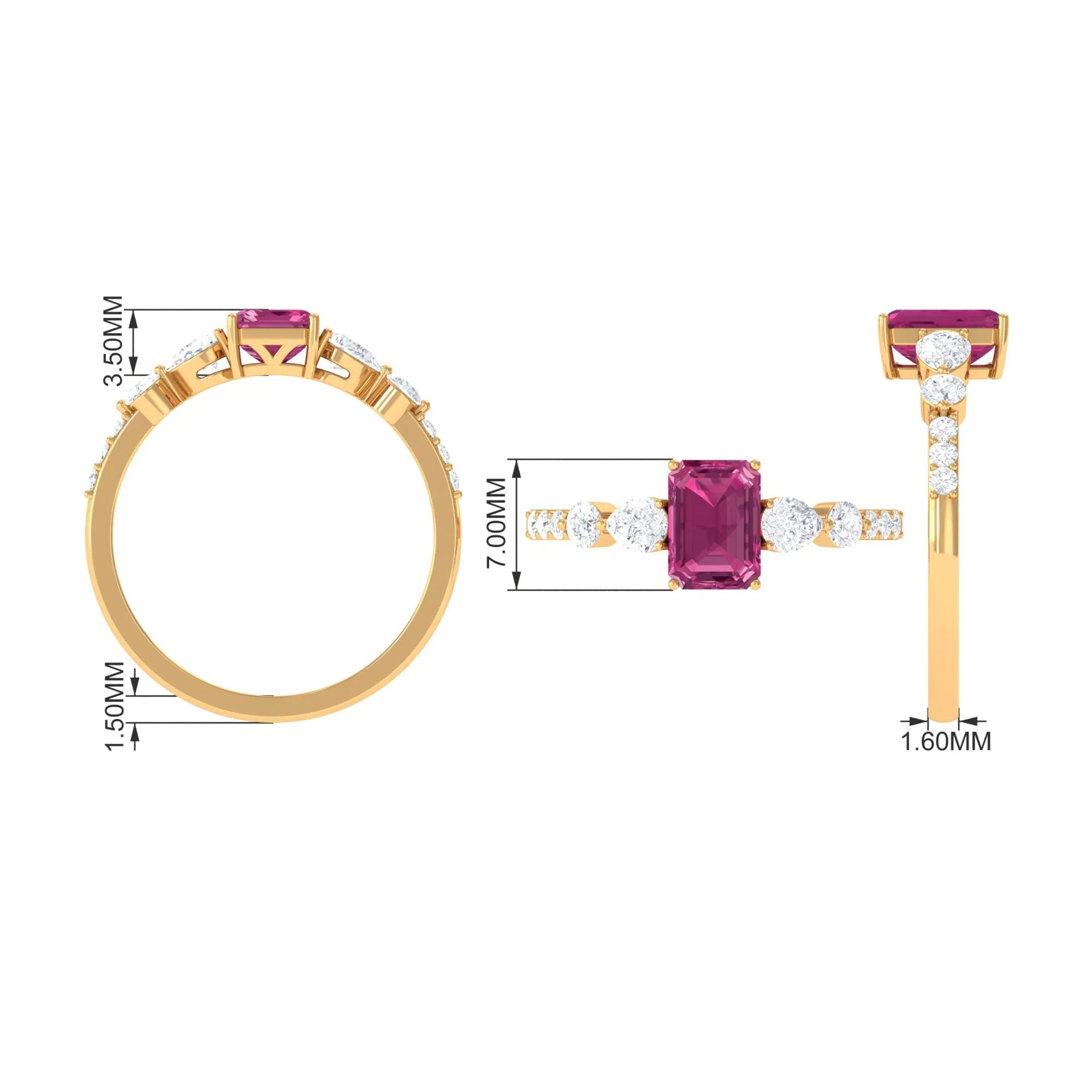 Classic Emerald Cut Pink tourmaline Solitaire Engagement Ring with Moissanite