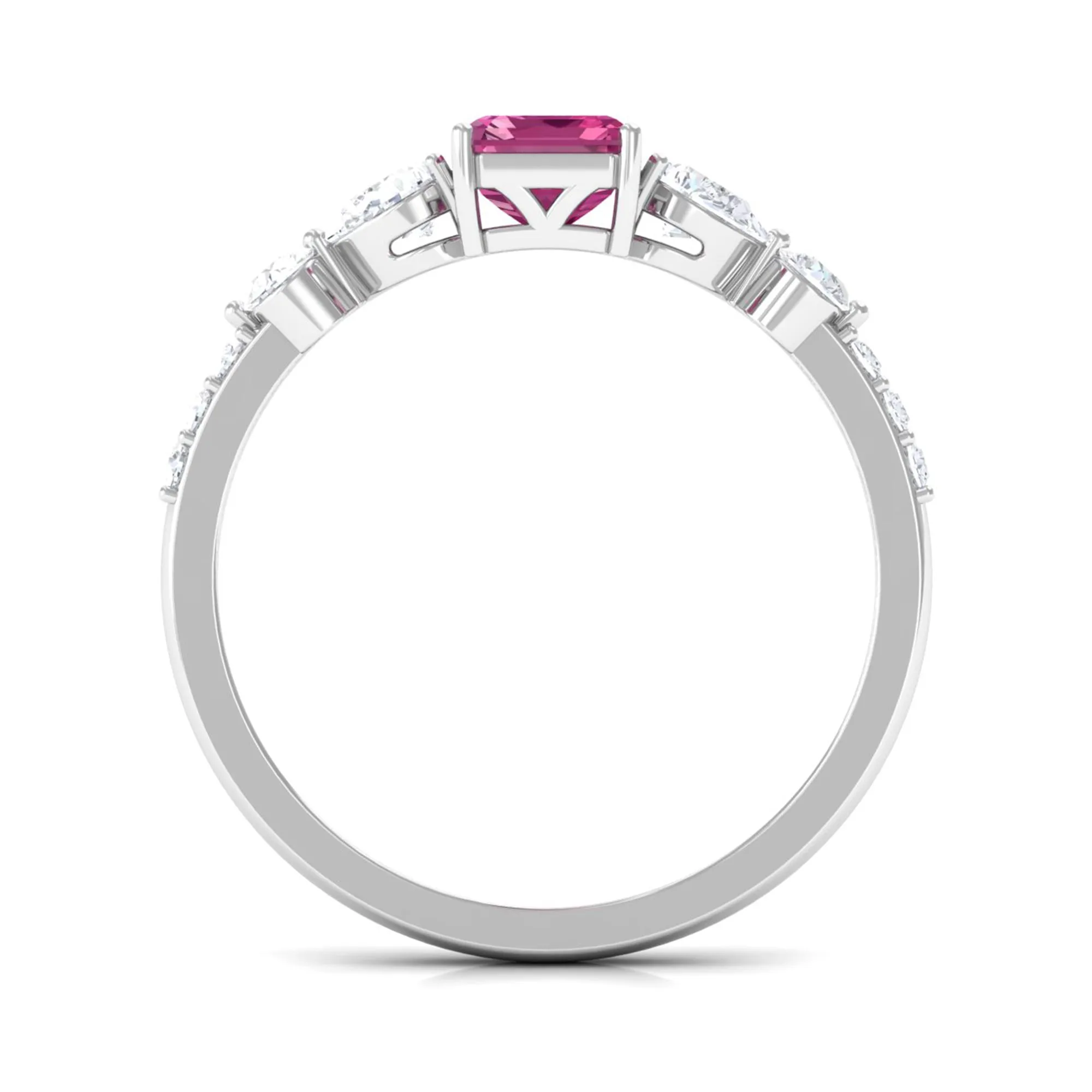 Classic Emerald Cut Pink tourmaline Solitaire Engagement Ring with Moissanite