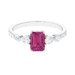 Classic Emerald Cut Pink tourmaline Solitaire Engagement Ring with Moissanite