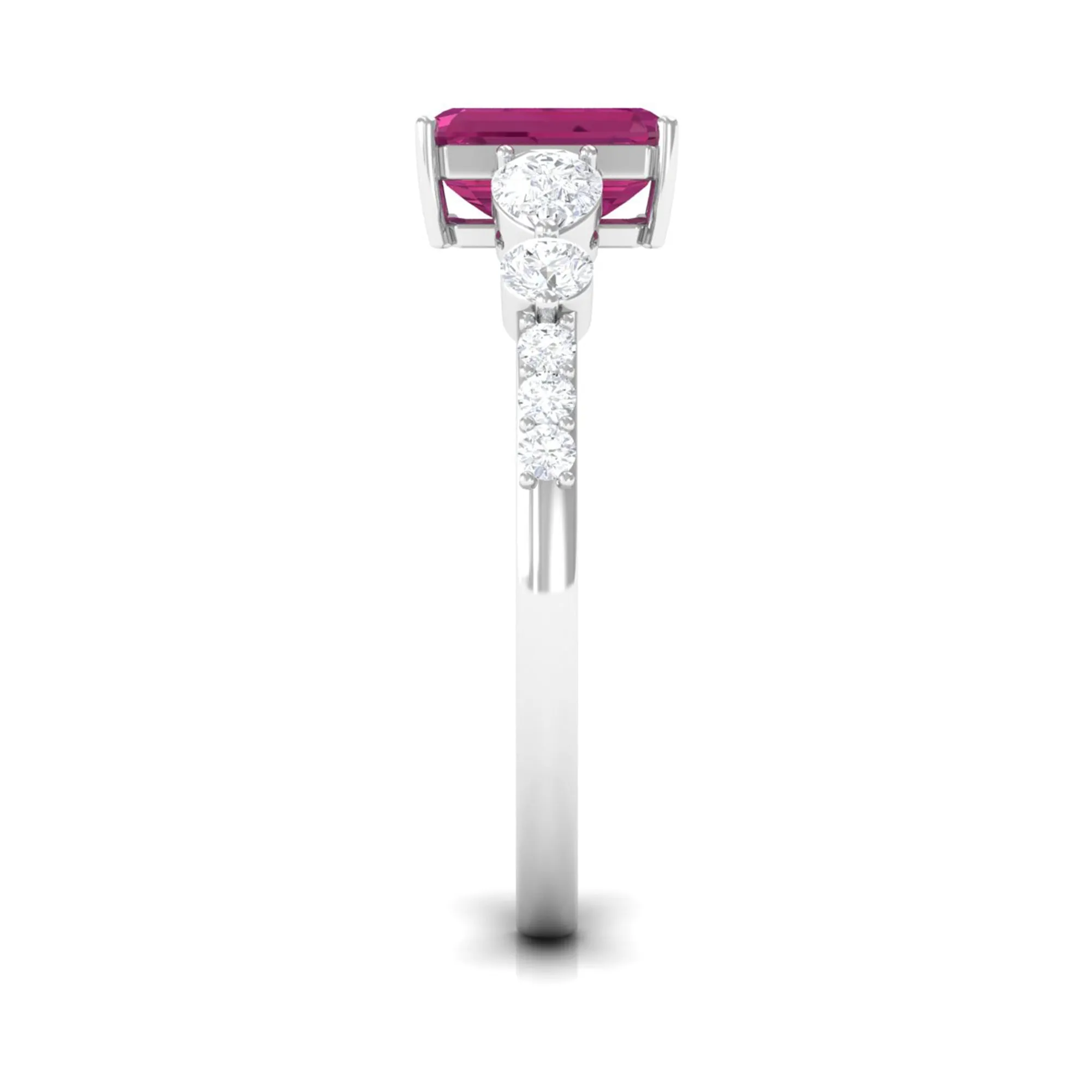 Classic Emerald Cut Pink tourmaline Solitaire Engagement Ring with Moissanite