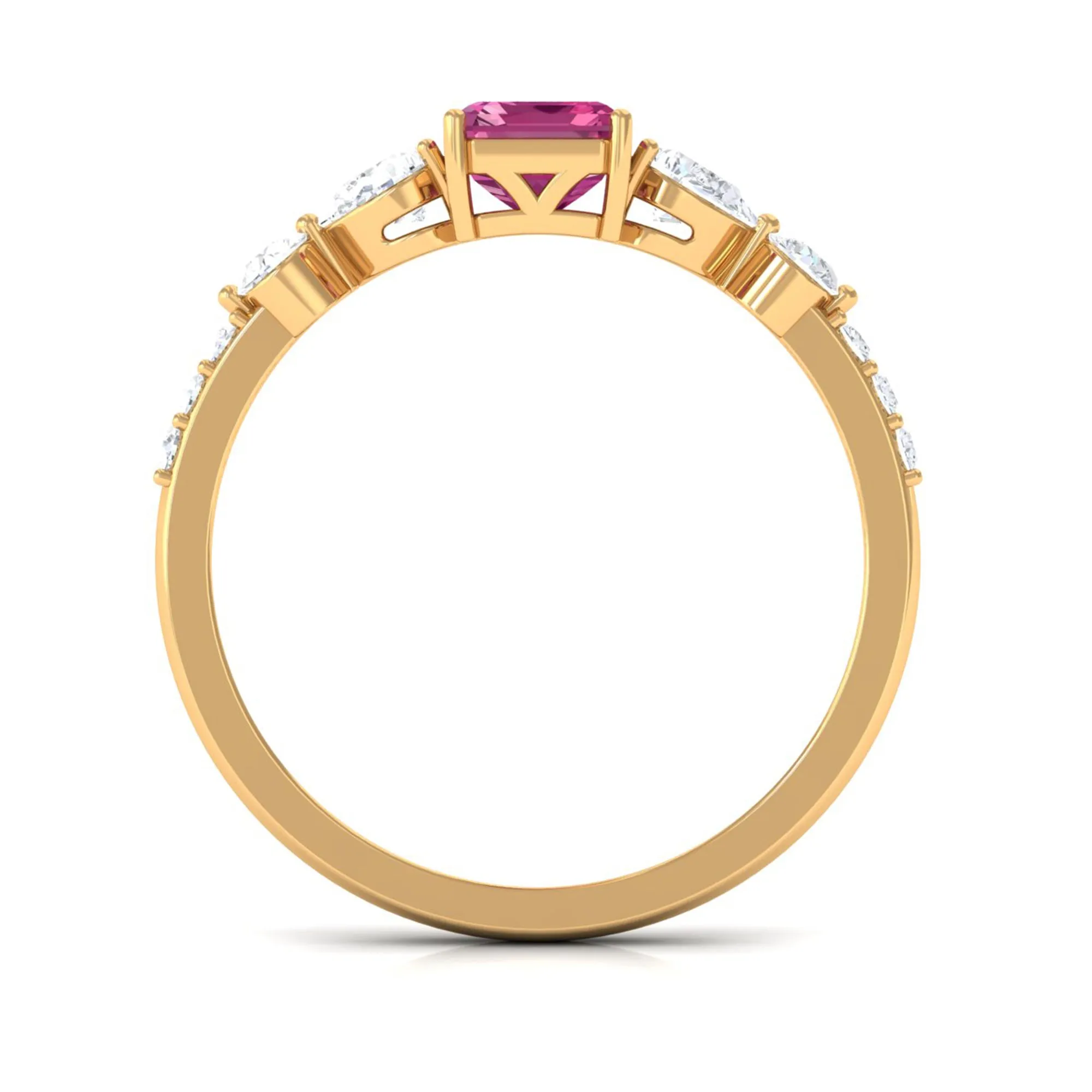 Classic Emerald Cut Pink tourmaline Solitaire Engagement Ring with Moissanite