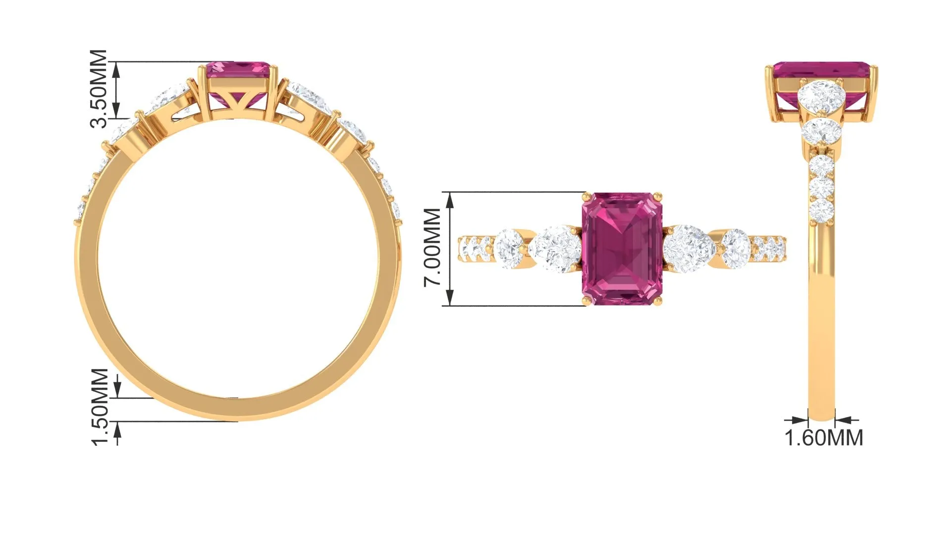 Classic Emerald Cut Pink tourmaline Solitaire Engagement Ring with Moissanite