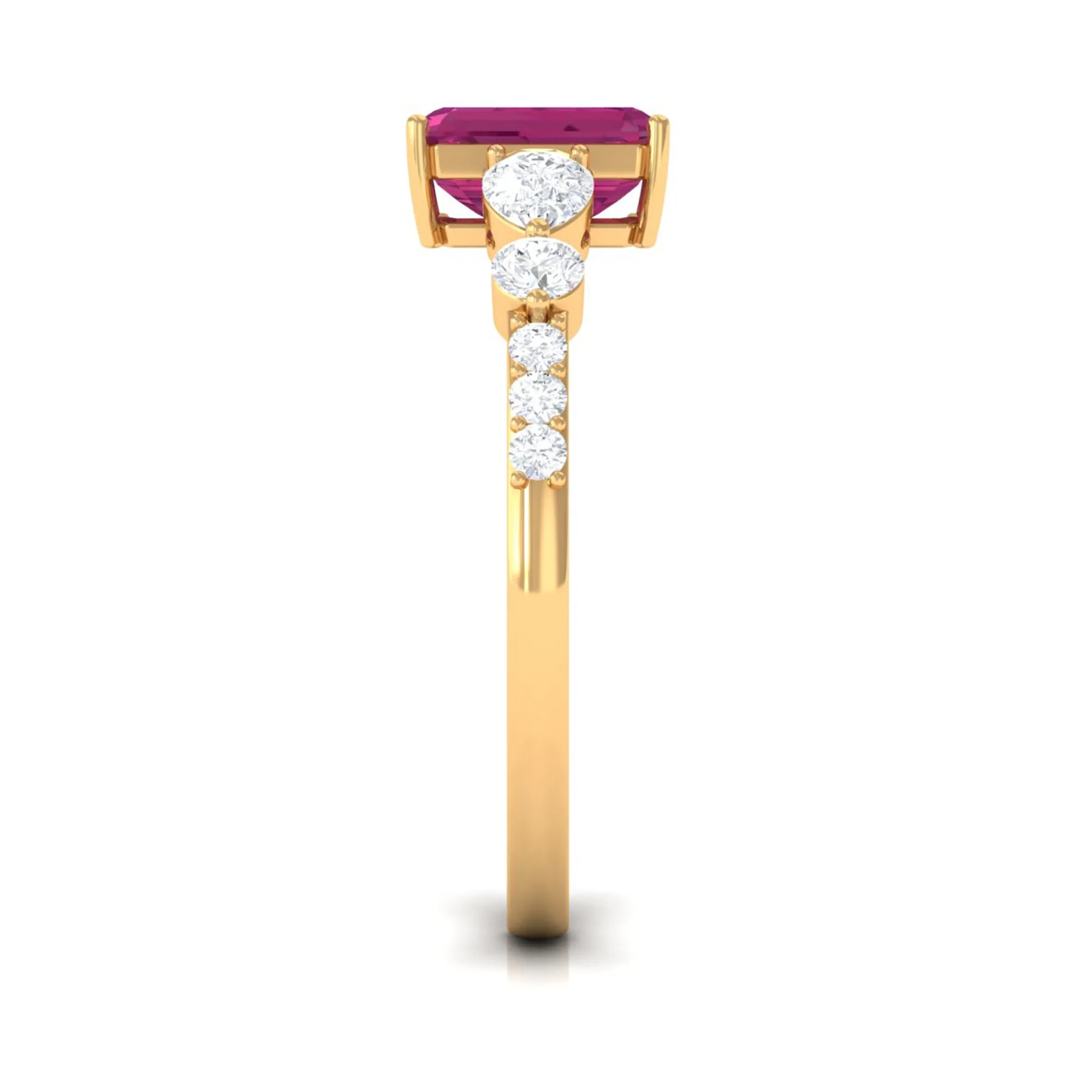 Classic Emerald Cut Pink tourmaline Solitaire Engagement Ring with Moissanite