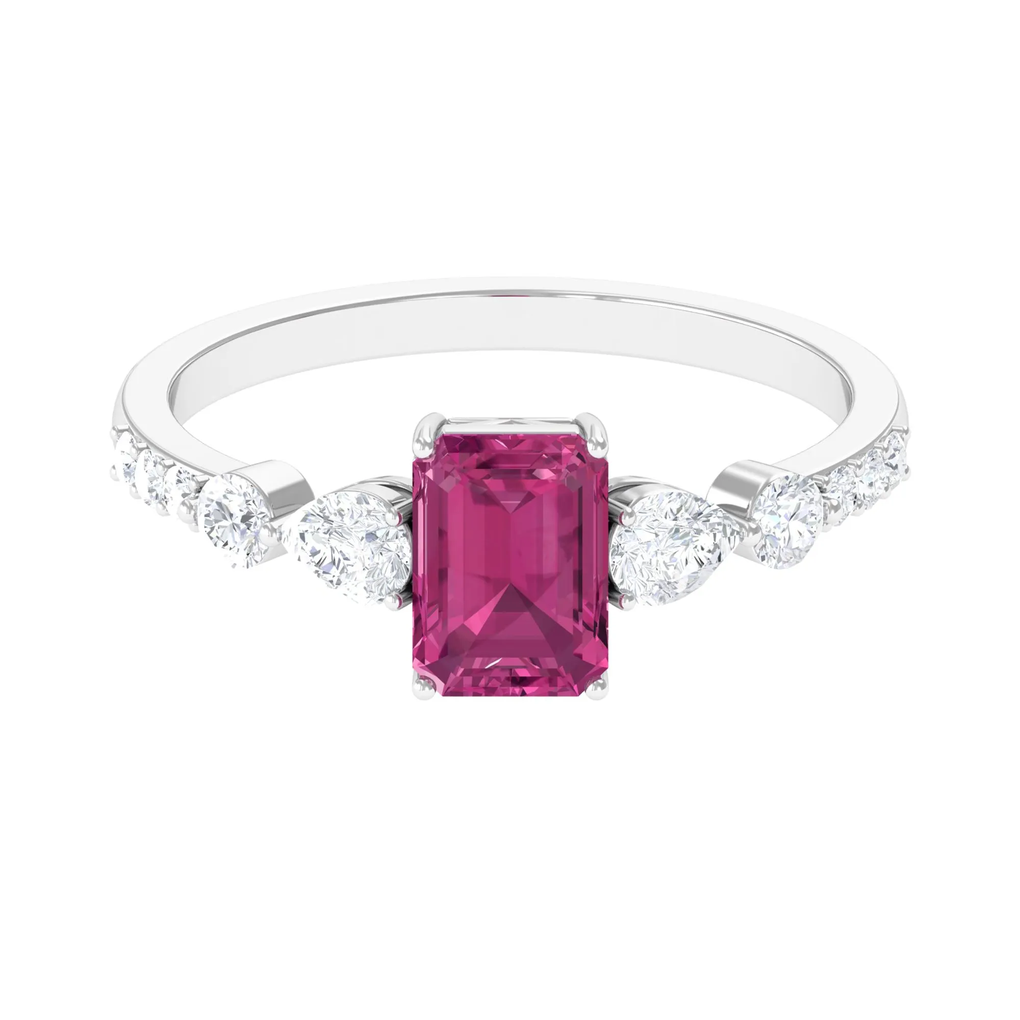 Classic Emerald Cut Pink tourmaline Solitaire Engagement Ring with Moissanite