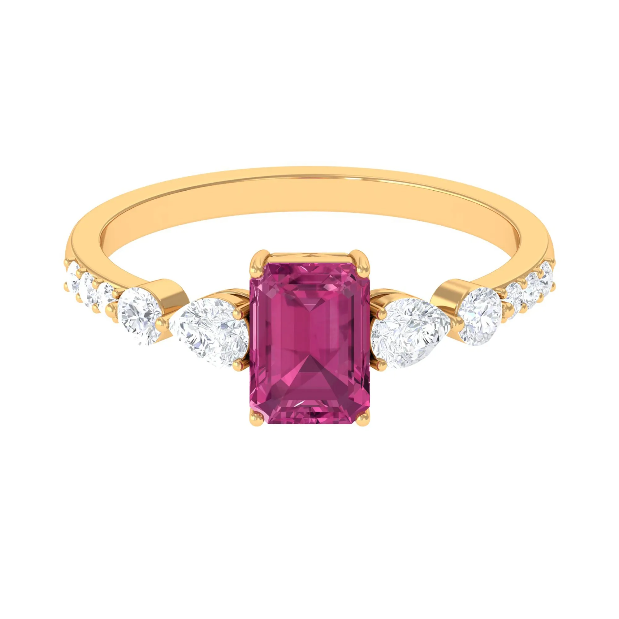 Classic Emerald Cut Pink tourmaline Solitaire Engagement Ring with Moissanite