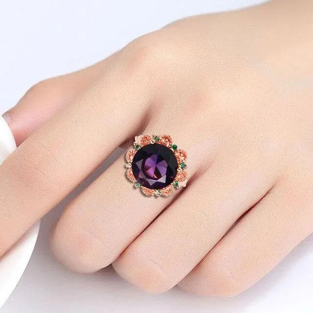 Classic Silver Amethyst Gemstone Charms ring