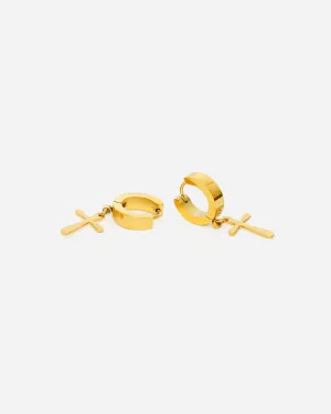 Cross Hoop Egyptian Earrings Gold Tone