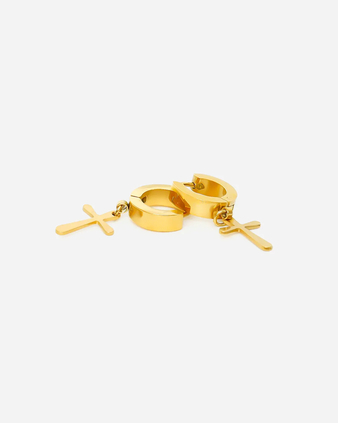 Cross Hoop Egyptian Earrings Gold Tone