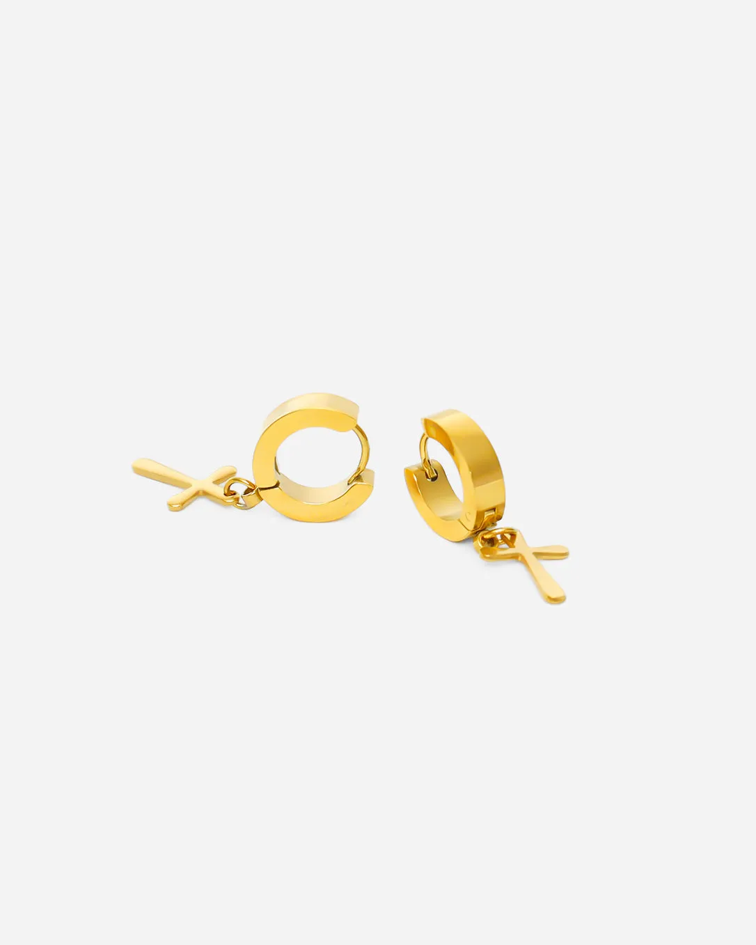 Cross Hoop Egyptian Earrings Gold Tone